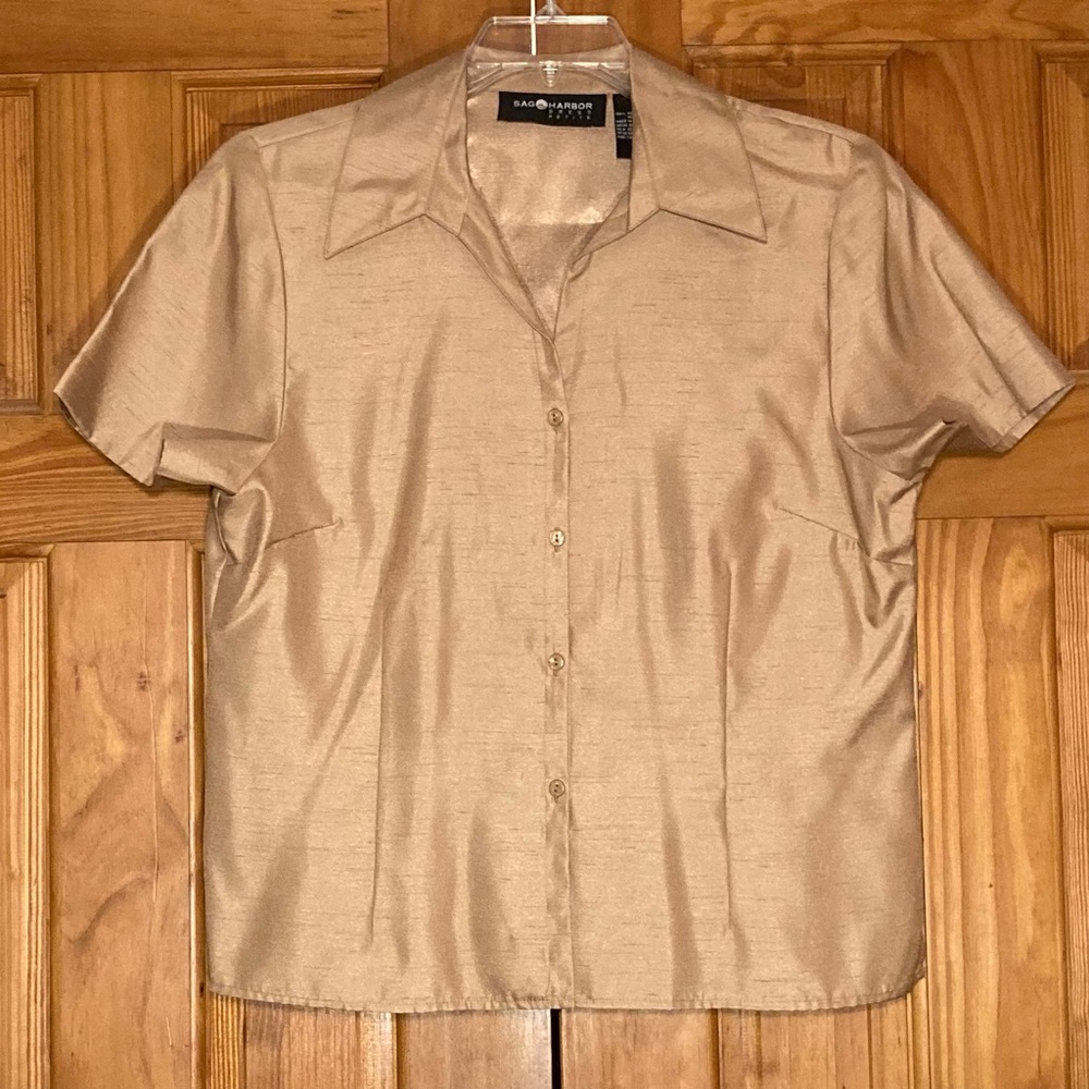 NWOT Sag Harbor Petite Vintage 90s Top Short Sleeve Blouse Gold Size 14P
